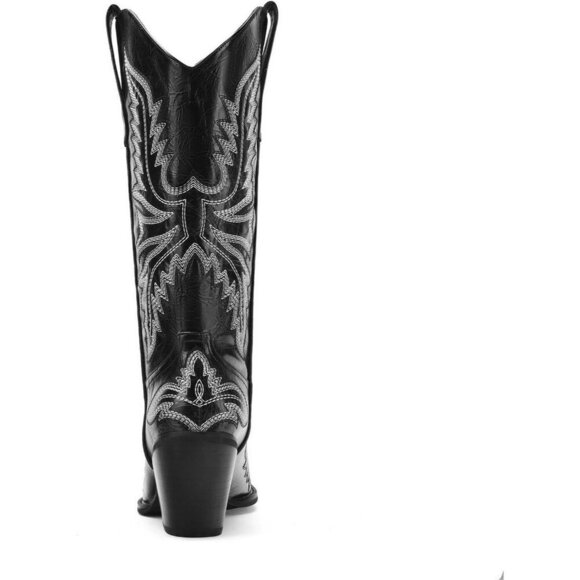 Boots for Women Western Mid-Calf Cowgirl Style Chunky Heel Embroidered Pattern - Picture 5 of 7